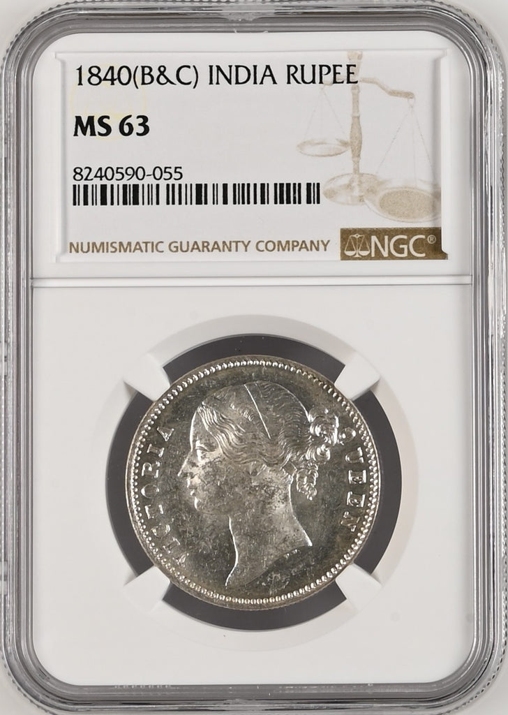 1840年 英領インド 東インド会社 ヴィクトリア ヤングヘッド ルピー銀貨 MS63
