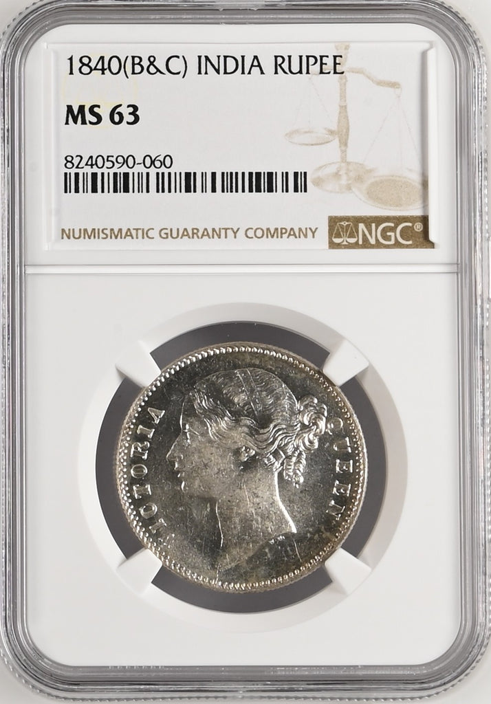 1840年 英領インド 東インド会社 ヴィクトリア ヤングヘッド ルピー銀貨 MS63