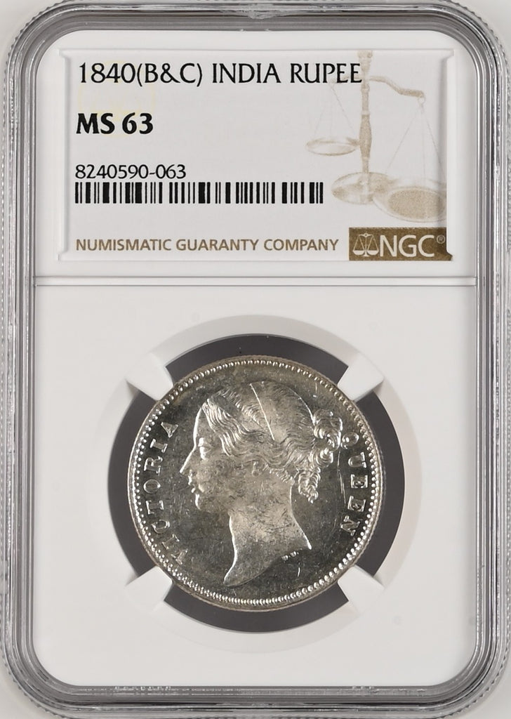1840年 英領インド 東インド会社 ヴィクトリア ヤングヘッド ルピー銀貨 MS63