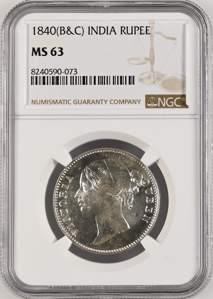 1840年 英領インド 東インド会社 ヴィクトリア ヤングヘッド ルピー銀貨 MS63