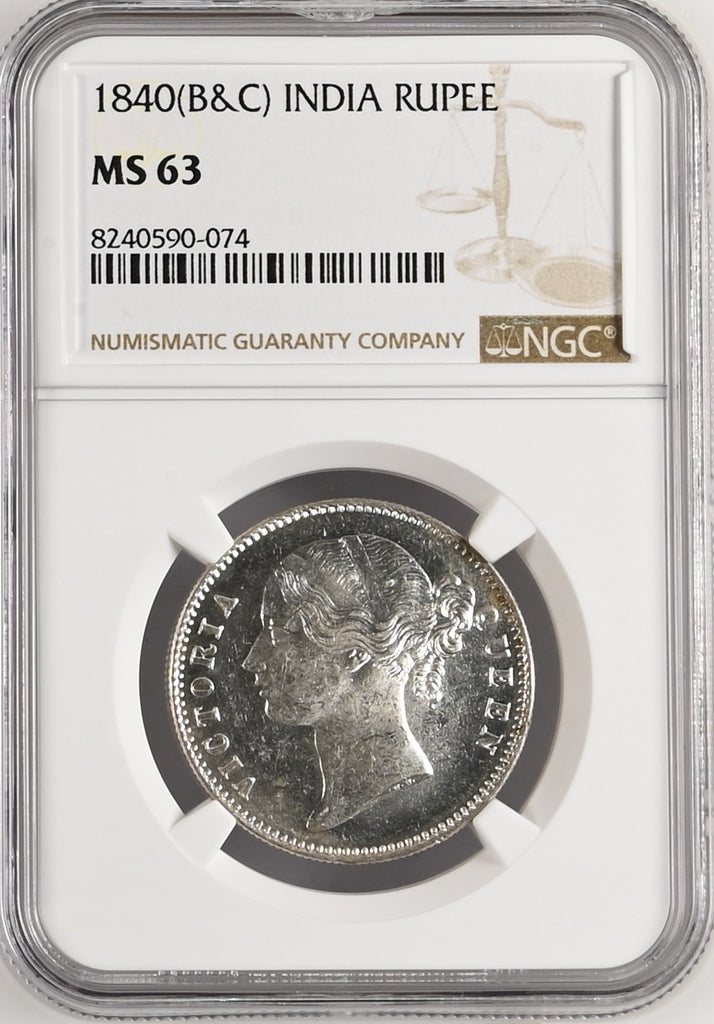 1840年 英領インド 東インド会社 ヴィクトリア ヤングヘッド ルピー銀貨 MS63