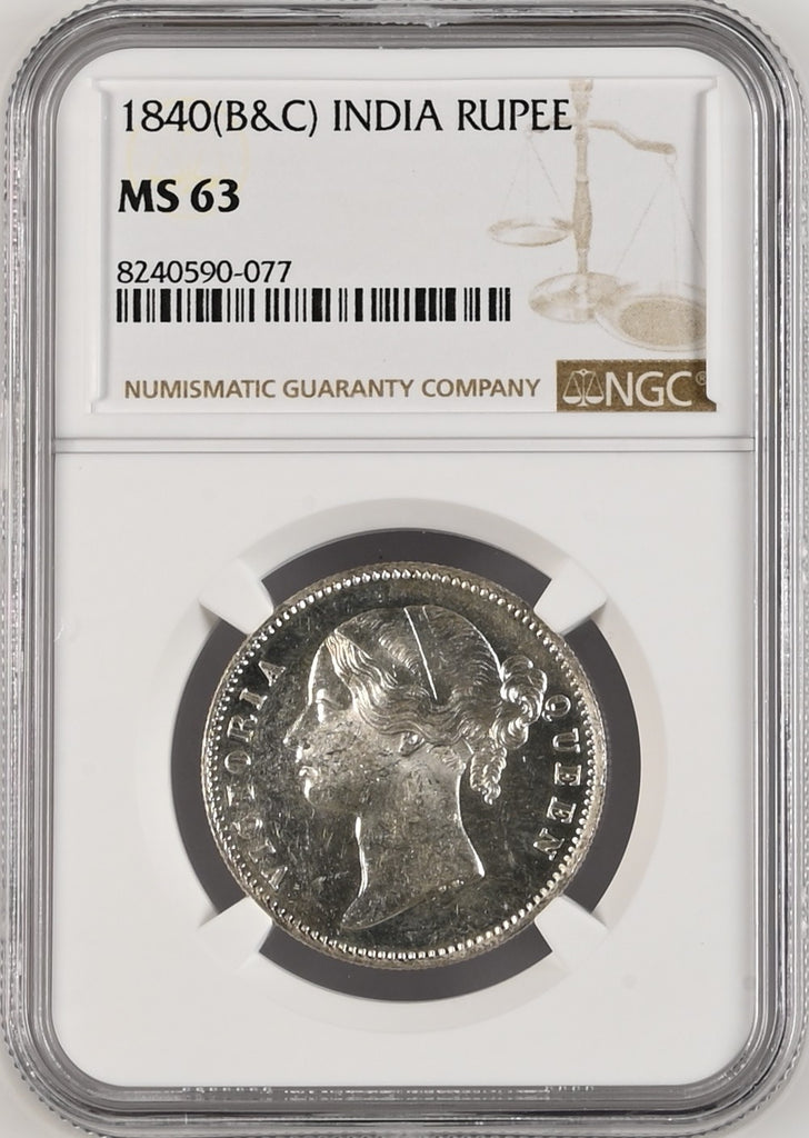 1840年 英領インド 東インド会社 ヴィクトリア ヤングヘッド ルピー銀貨 MS63