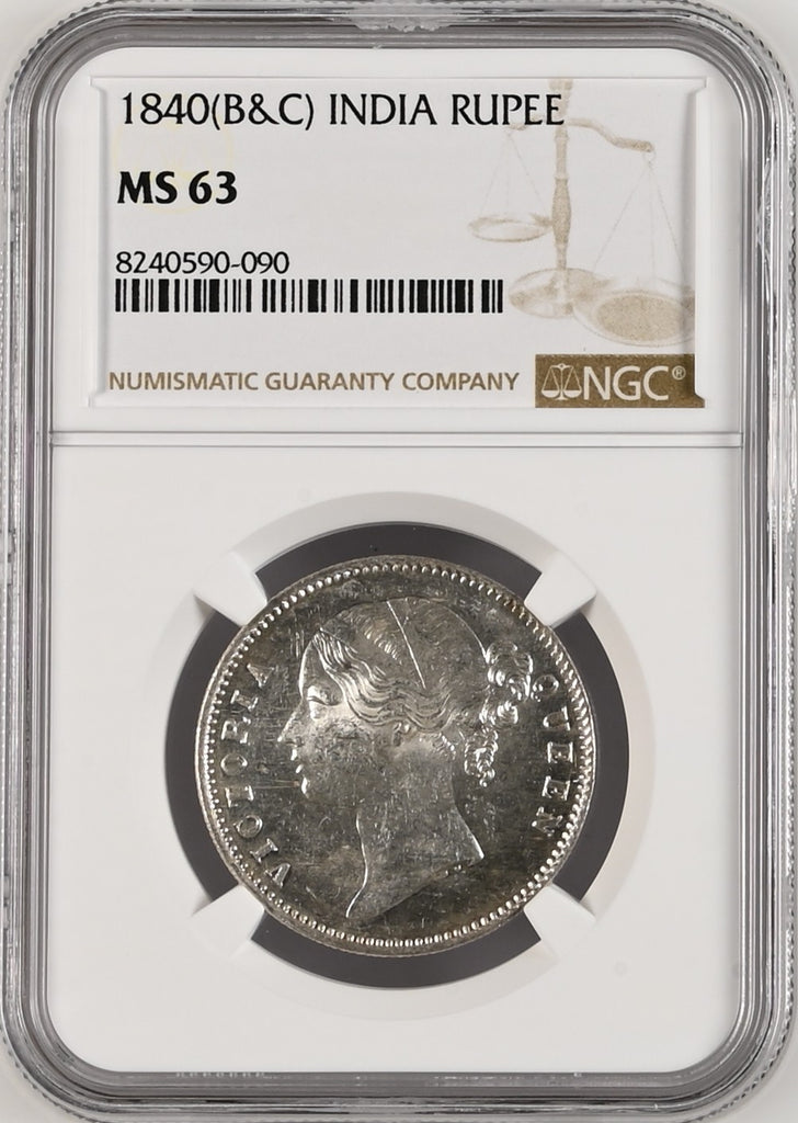 1840年 英領インド 東インド会社 ヴィクトリア ヤングヘッド ルピー銀貨 MS63