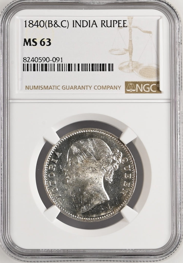 1840年 英領インド 東インド会社 ヴィクトリア ヤングヘッド ルピー銀貨 MS63