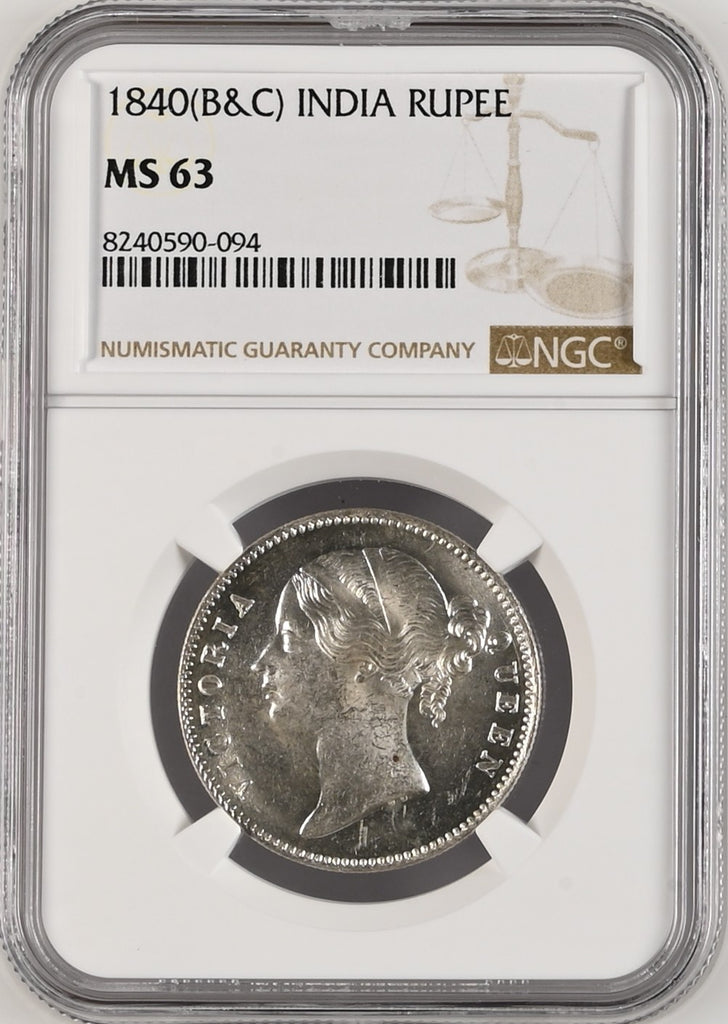 1840年 英領インド 東インド会社 ヴィクトリア ヤングヘッド ルピー銀貨 MS63