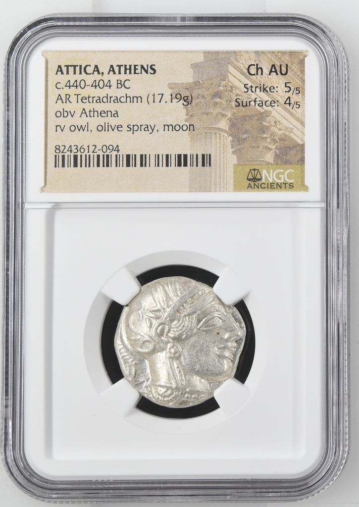 紀元前440-404年 古代 ギリシア アッティカ アテネ テトラドラクマ銀貨 NGC Ch AU Strike:5/5 Surface:4/5