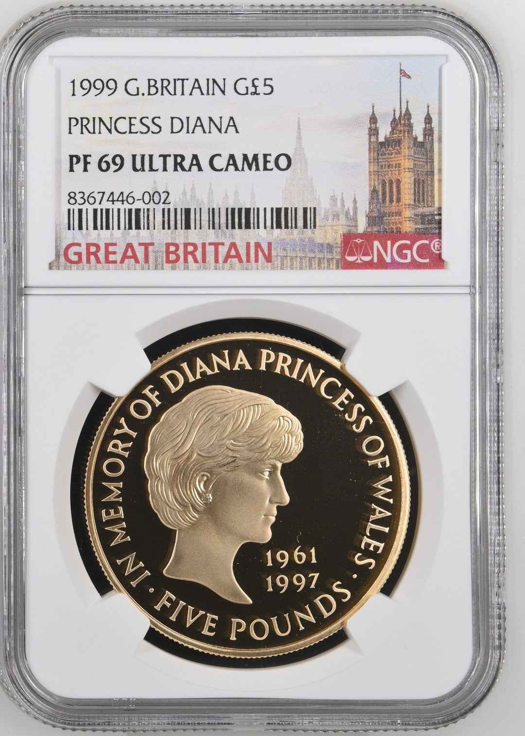 1999年　イギリス　ダイアナ妃追悼 5ポンド銀貨 NGC PF68UC イギリス 1999年 5ポンド銀貨 ダイアナ妃追悼記念 NGC PF69