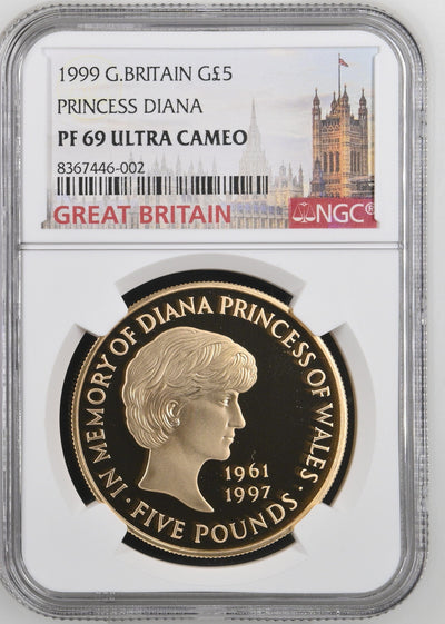 #アンティークコインギャラリア 1999年 イギリス ダイアナ妃追悼記念  5ポンド金貨 PF69UCAM