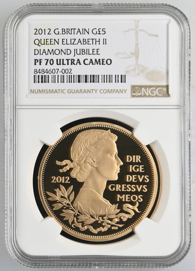 #アンティークコインギャラリア 【Top Pop】2012年 イギリス エリザベス女王 ダイヤモンドジュビリー 5ポンド金貨 NGC PF70UCAM