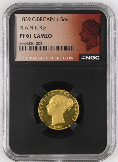 #アンティークコインギャラリア 1839年 イギリス ヴィクトリア プルーフソヴリン金貨 ヤングヘッド NGC PF61CAM パラスコレクション