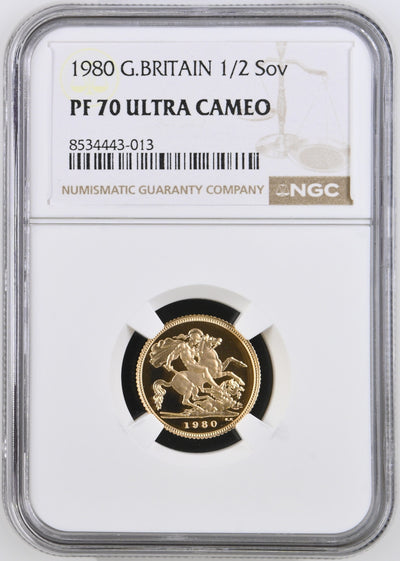 #アンティークコインギャラリア 【Top Pop】1980年 イギリス エリザベス2世 1/2ソヴリン金貨 NGC PF70UCAM