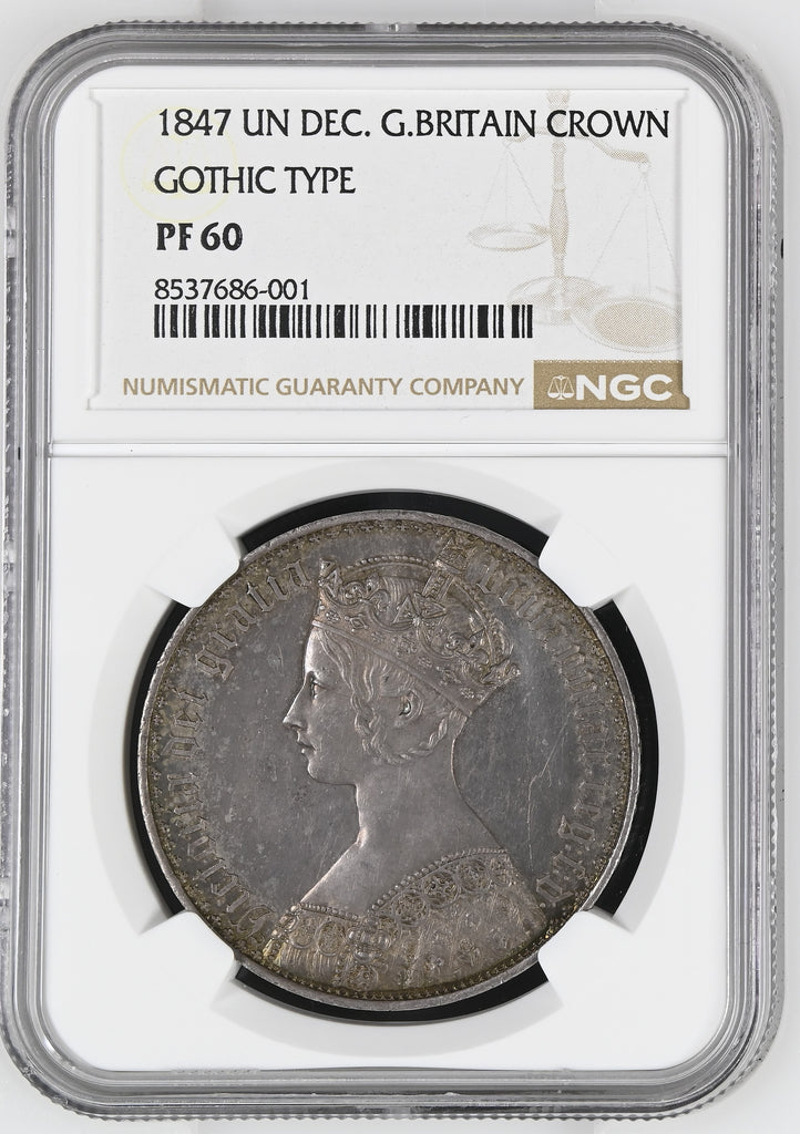 1847年 イギリス ヴィクトリア ゴシッククラウン銀貨 アンデシモエッジ NGC PF60