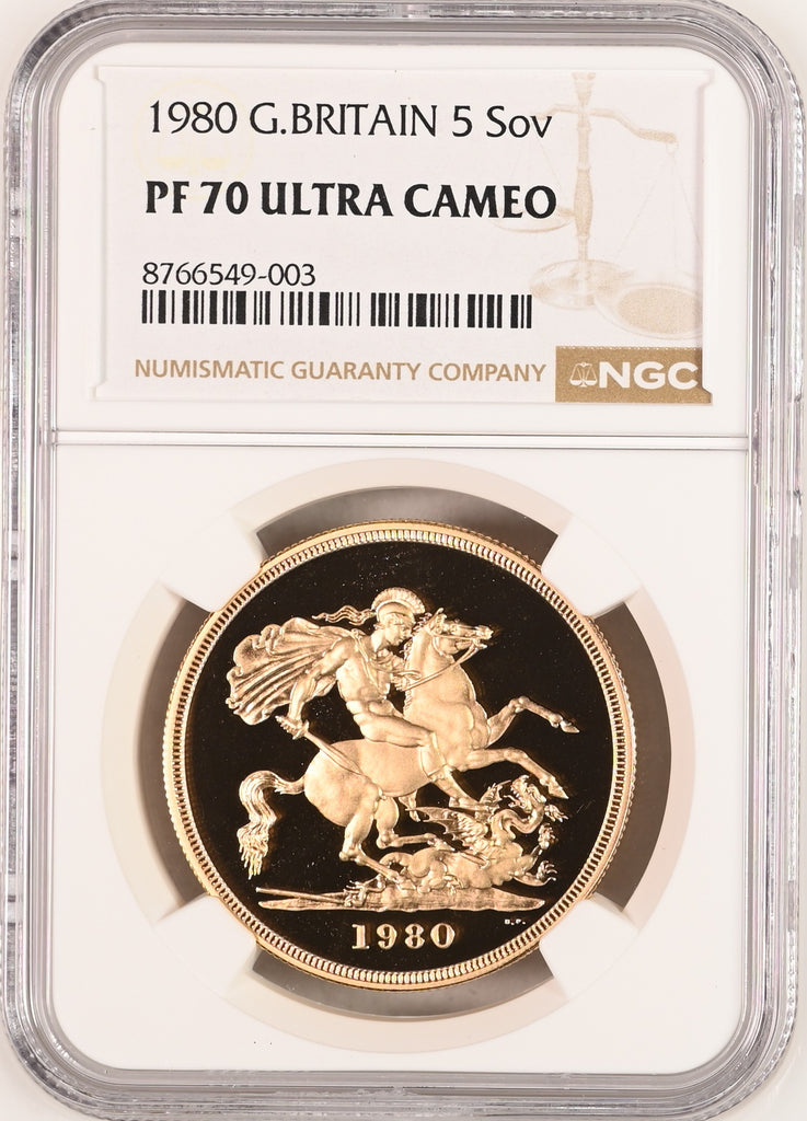 1980年 イギリス エリザベス2世 2ndポートレート 5ポンド金貨 NGC PF70UCAM