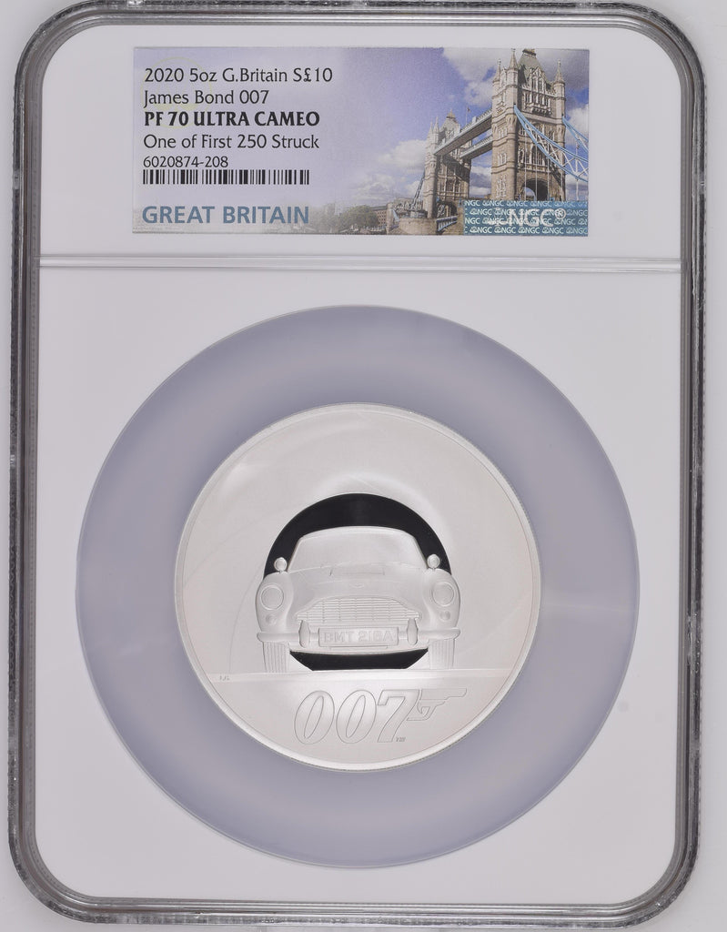 2020年 イギリス 007 5オンス 10ポンド銀貨 NGC PF70UCAM One of First 250 Struck 箱付き