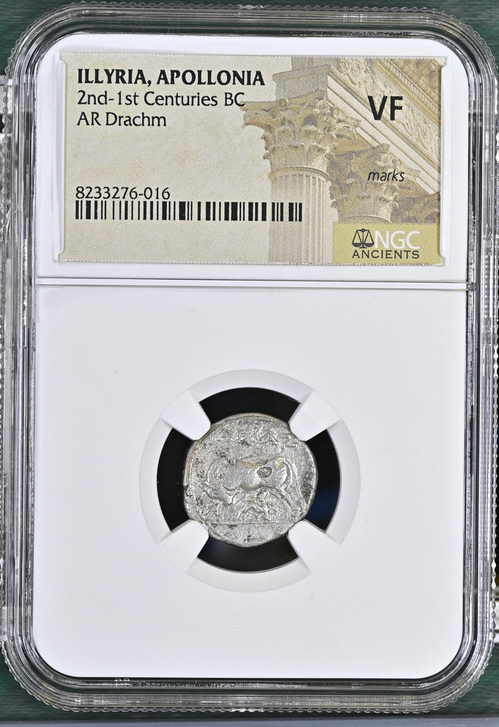古代 紀元前2-1世紀 イリュリア アポロニア ドラクマ銀貨 NGC VF marks