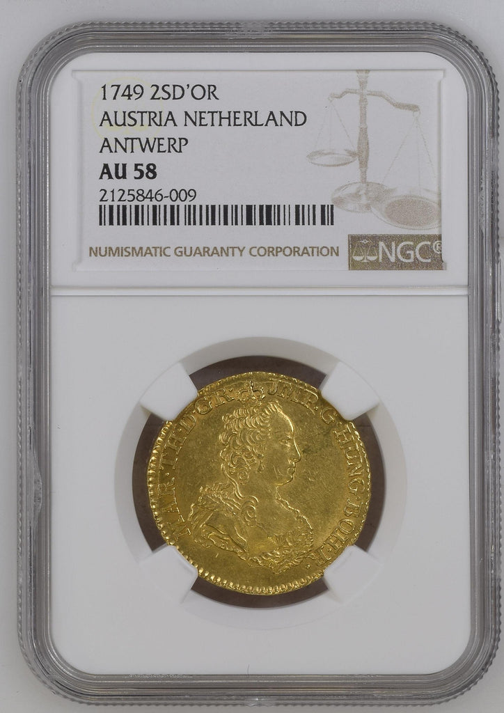 1749年 オーストリア マリアテレジア 2ソブリンドール金貨 AU58