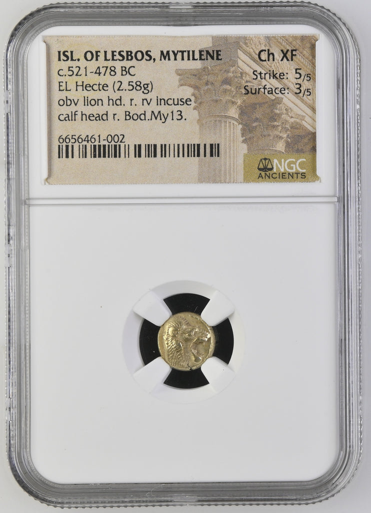 紀元前521-478年 レスボス島 ミティリニ ヘクテ エレクトラム貨 NGC Ch XF Strike: 5/5 Surface: 3/5