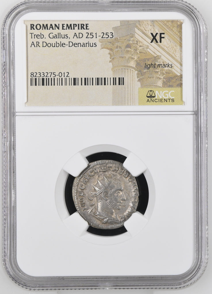 251-253年 ローマ帝国 ダブルデナリウス銀貨 NGC XF light marks
