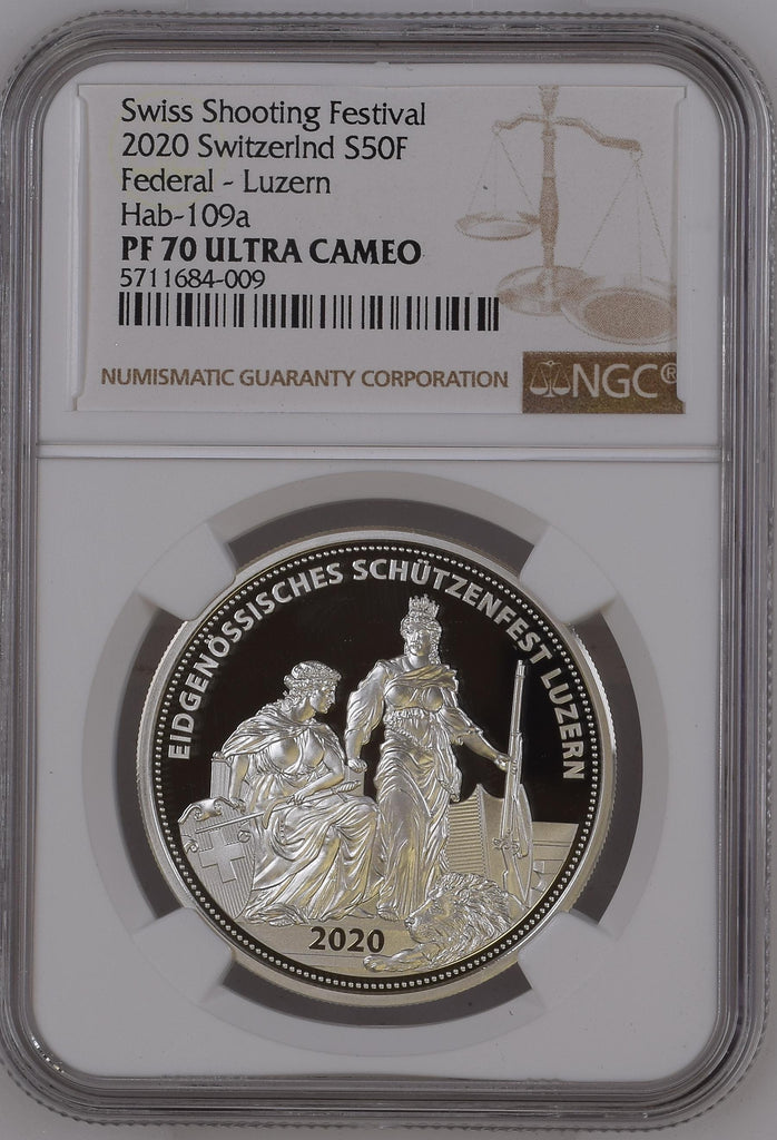 2020年 スイス ルツェルン 射撃祭 50フラン銀貨 NGC PF70UCAM