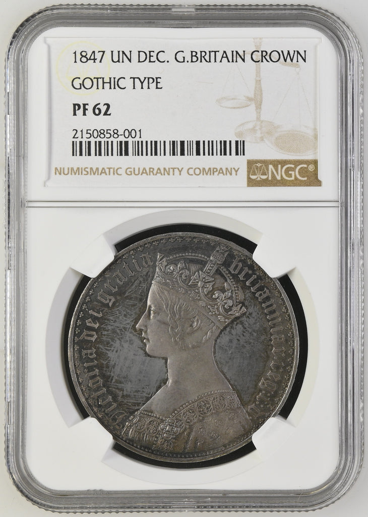 1847年 イギリス ヴィクトリア ゴシッククラウン銀貨 アンデシモエッジ NGC PF62