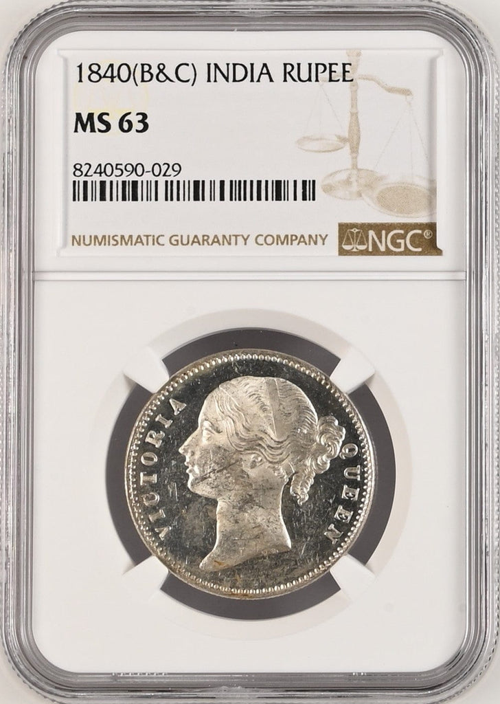 アンティークコインギャラリア 1840年 英領インド 東インド会社 ヴィクトリア ヤングヘッド ルピー銀貨 MS63