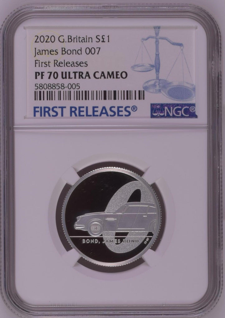 2020年 イギリス 007 Bond, James Bond 1/2オンス 1ポンド銀貨 NGC PF70UCAM First Releases 箱付き