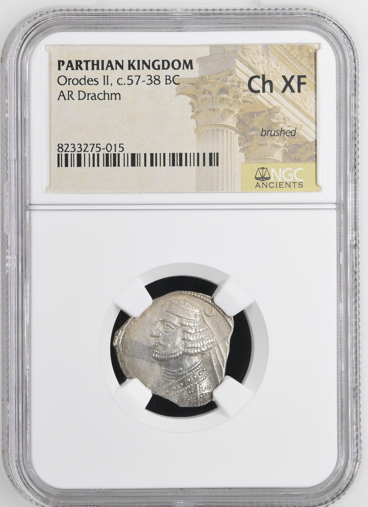紀元前57-38年頃 古代 パルティア オロデス2世 ドラクマ銀貨 NGC Ch XF brushed