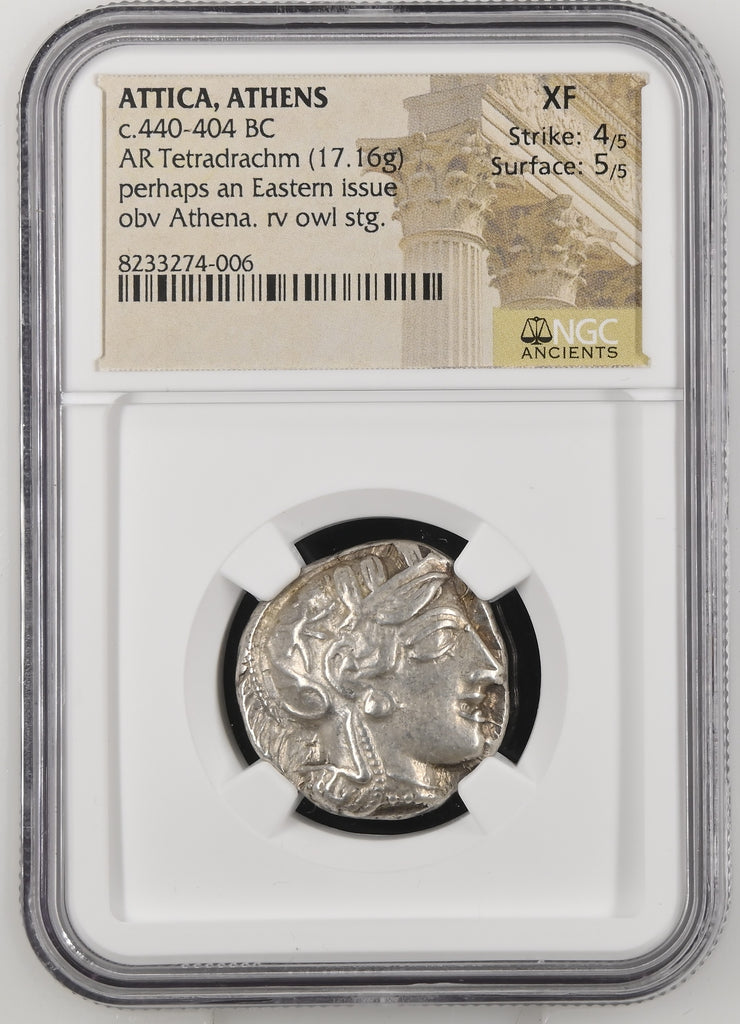 紀元前440-404年頃 古代ギリシア アッティカ アテネ テトラドラクマ銀貨 NGC XF 4/5-5/5