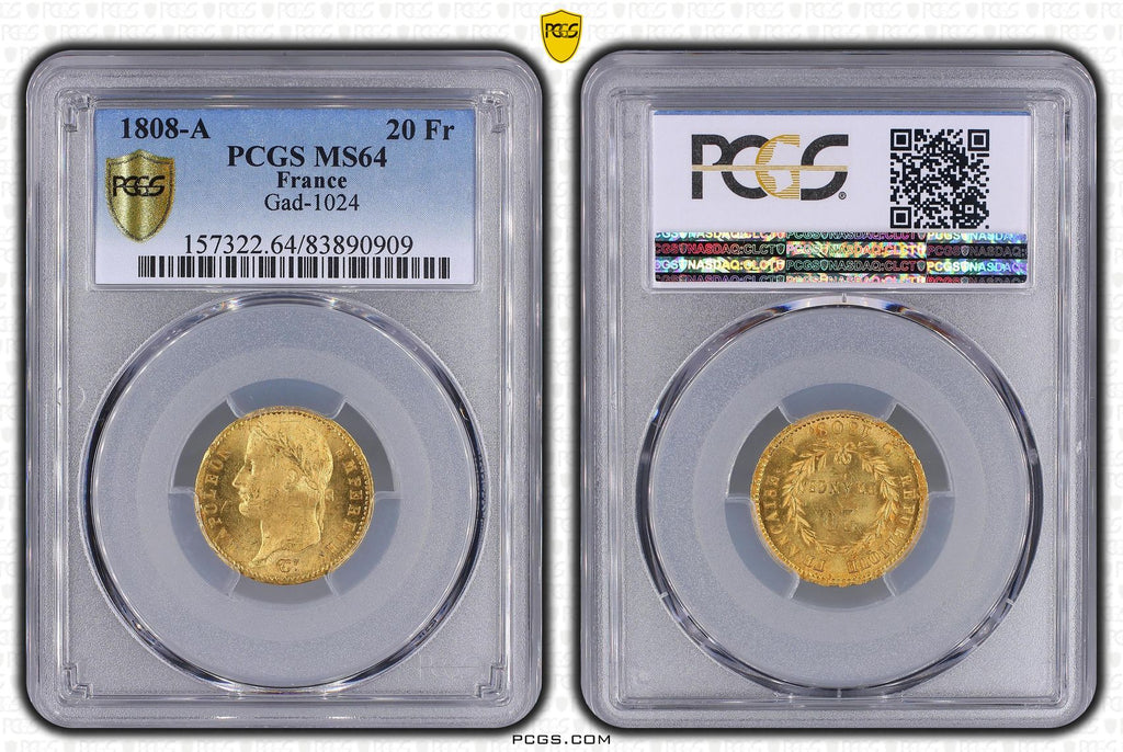 1808年A フランス ナポレオン1世 20フラン金貨 PCGS MS64