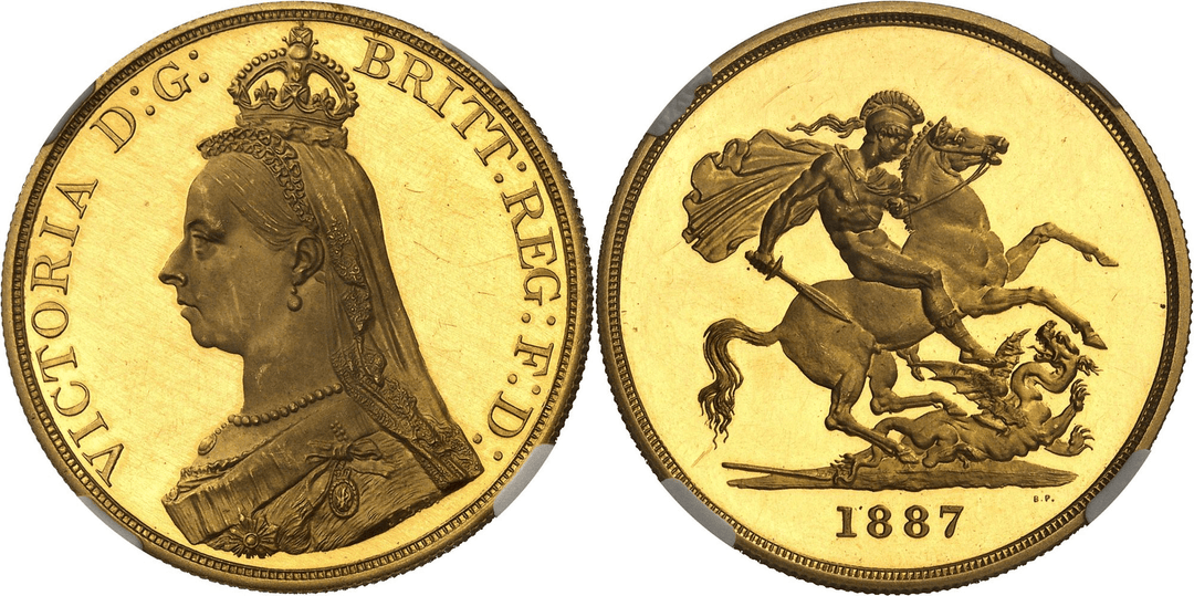 1887年 イギリス ヴィクトリア女王 5ポンド金貨 ジュビリーヘッド NGC PF63CAMEO | アンティークコインギャラリア