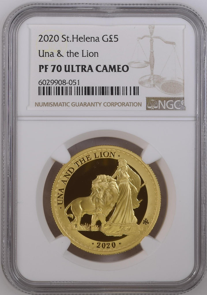 2020年 セントヘレナ ウナとライオン 1オンス 5ポンド金貨 NGC PF70UCAM 箱付
