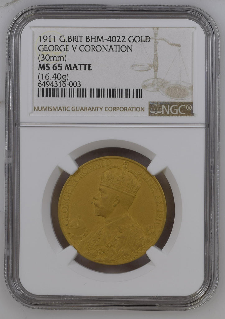 1911年 イギリス ジョージ5世 戴冠記念金メダル NGC MS65 MATTE