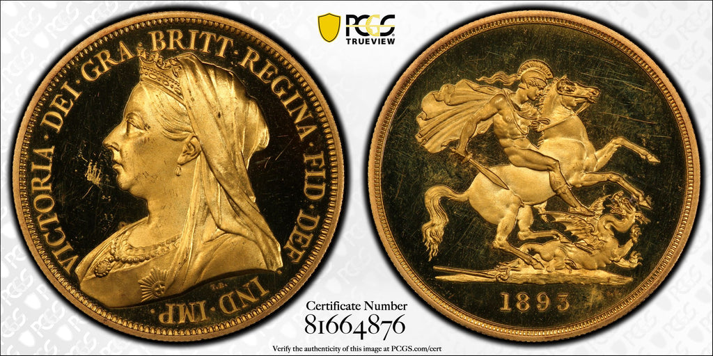 1893年 イギリス ヴィクトリア ヴェールヘッド 5ポンド金貨 PCGS PR63DCAM