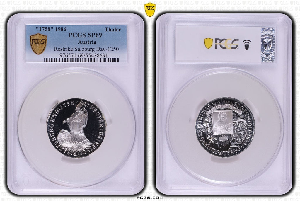 #アンティークコインギャラリア 1758年(1986年) オーストリア ザルツブルク ターラー銀貨 リストライク PCGS SP69