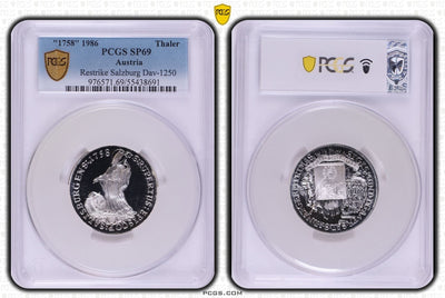 #アンティークコインギャラリア 1758年(1986年) オーストリア ザルツブルク ターラー銀貨 リストライク PCGS SP69