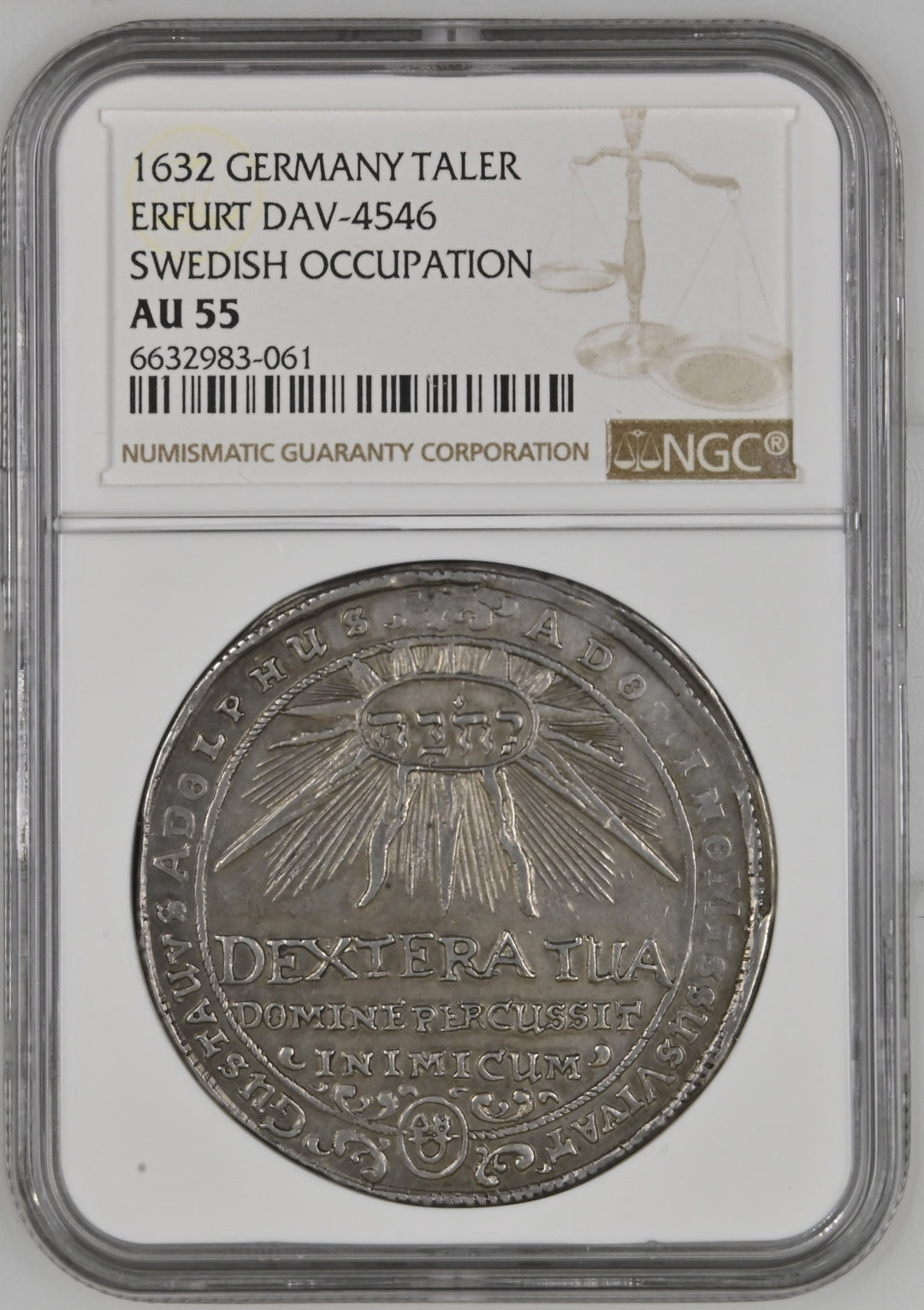 1632年 ドイツ エアフルト ターラー銀貨 NGC AU55 | 港区虎ノ門の