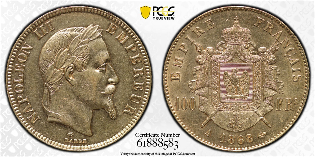 1868年A フランス ナポレオン3世 100フラン金貨 PCGS AU55