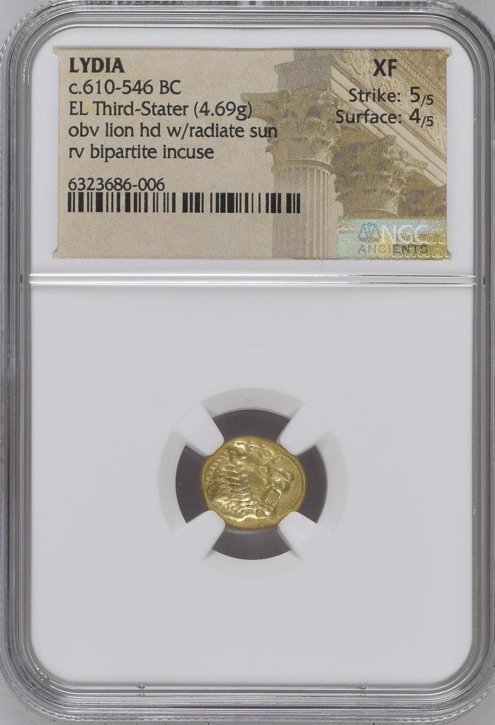 紀元前610-546年 リディア 1/3ステーター エレクトラム貨 NGC XF Strike: 5/5 Surface: 4/5