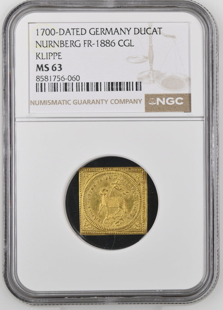 1700年 ドイツ ニュルンベルク ラムダカット 1ダカット金貨 クリッペ NGC MS63