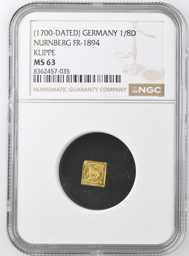 1700年 ドイツ ニュルンベルク ラムダカット 1/8ダカット金貨 クリッペ NGC MS63
