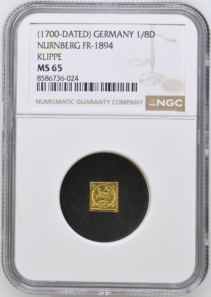 1700年 ドイツ ニュルンベルク ラムダカット 1/8ダカット金貨 クリッペ NGC MS65