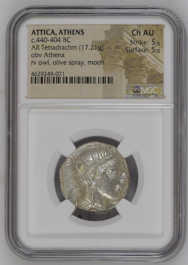 紀元前440-404年 古代 ギリシア アッティカ アテネ フクロウ テトラドラクマ銀貨 NGC Ch AU 5/5 - 5/5