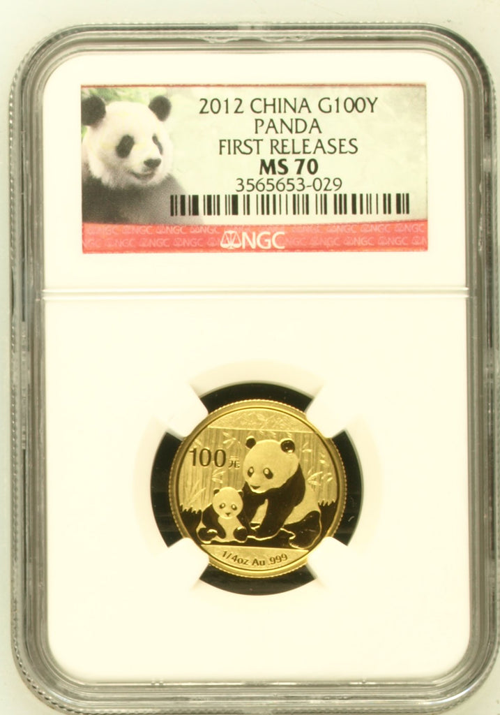 2012年 中国 パンダ 1/4oz 100元金貨 NGC MS70