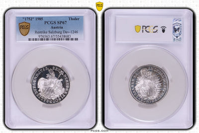 #アンティークコインギャラリア 1752年(1985年) オーストリア ザルツブルク ターラー銀貨 リストライク PCGS SP67