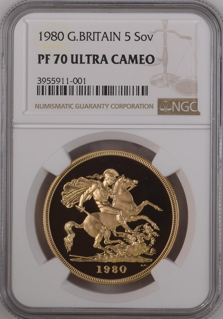 1980年 イギリス エリザベス2世 2ndポートレート 5ポンド金貨 NGC PF70UCAM