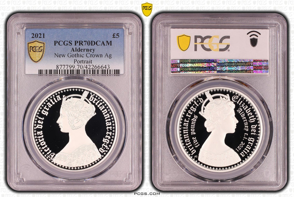 2021年 オルダニー ゴシッククラウン  ポートレート 5ポンド銀貨 プルーフ PCGS PR70 Deep Cameo