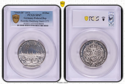 #アンティークコインギャラリア 【Top Pop】1665年(1973年) ドイツ ハンブルク 10ダカット銀貨 リストライク PCGS SP67