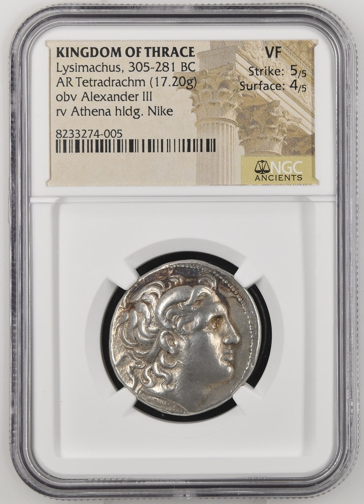 紀元前305年-281年 トラキア王国 リュシマコス アレキサンダー3世 テトラドラクマ銀貨 NGC VF 5/5 4/5