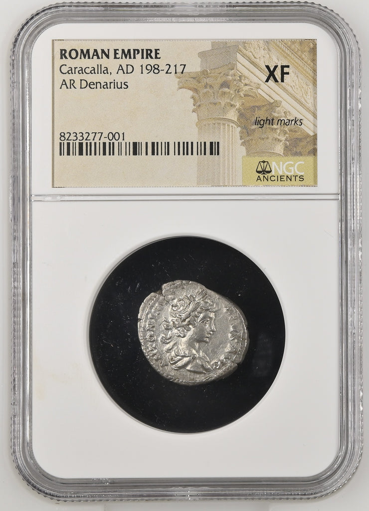 古代 198-217年 ローマ帝国 カラカラ デナリウス銀貨 NGC XF light marks