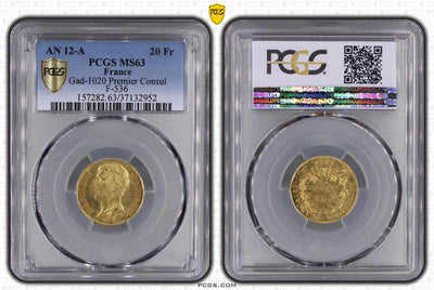 #アンティークコインギャラリア 1803年(共和暦12年) フランス ナポレオン1世 20フラン金貨 PCGS MS63